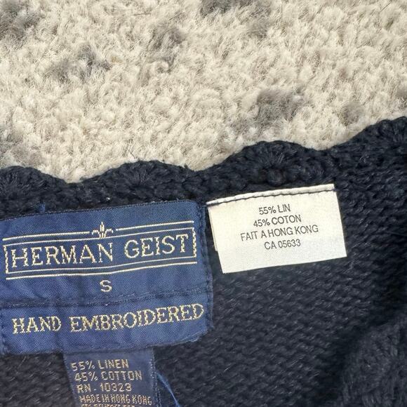 Vtg 1990s Herman Geist Black Hand Embroidered Floral Short Sleeve Sweater Small - Picture 5 of 7